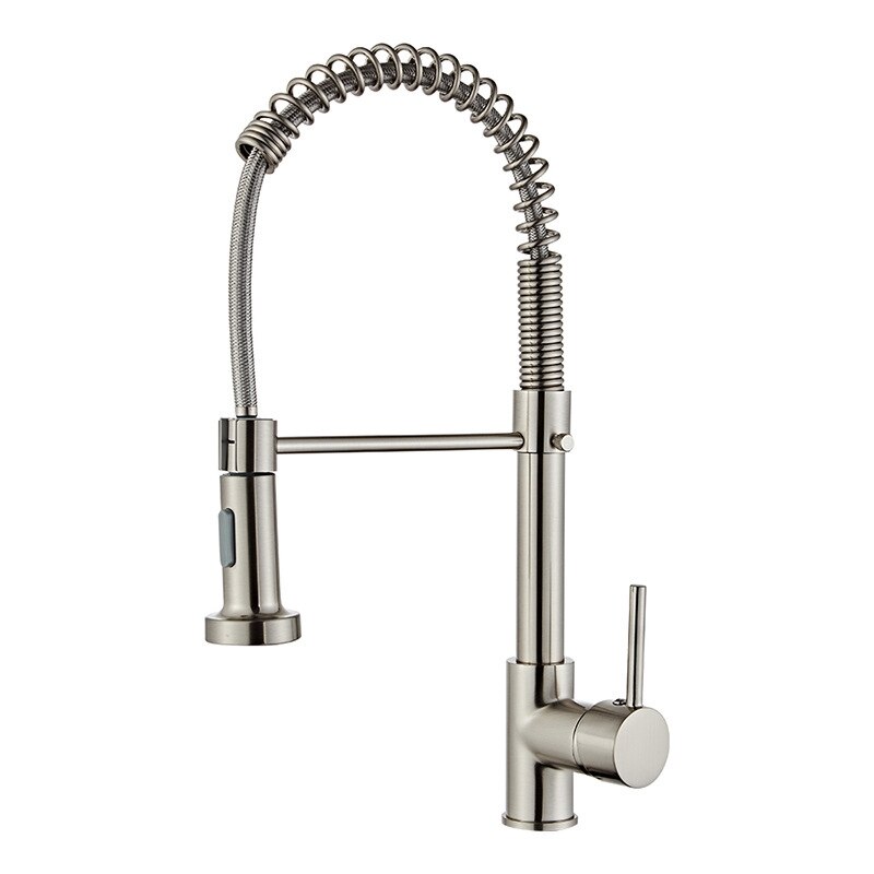 Single-Handle Sink Faucet Pull-Down Sprayer Spring Single Hole Home Kitchen Copper Faucet In Silver: Default Title