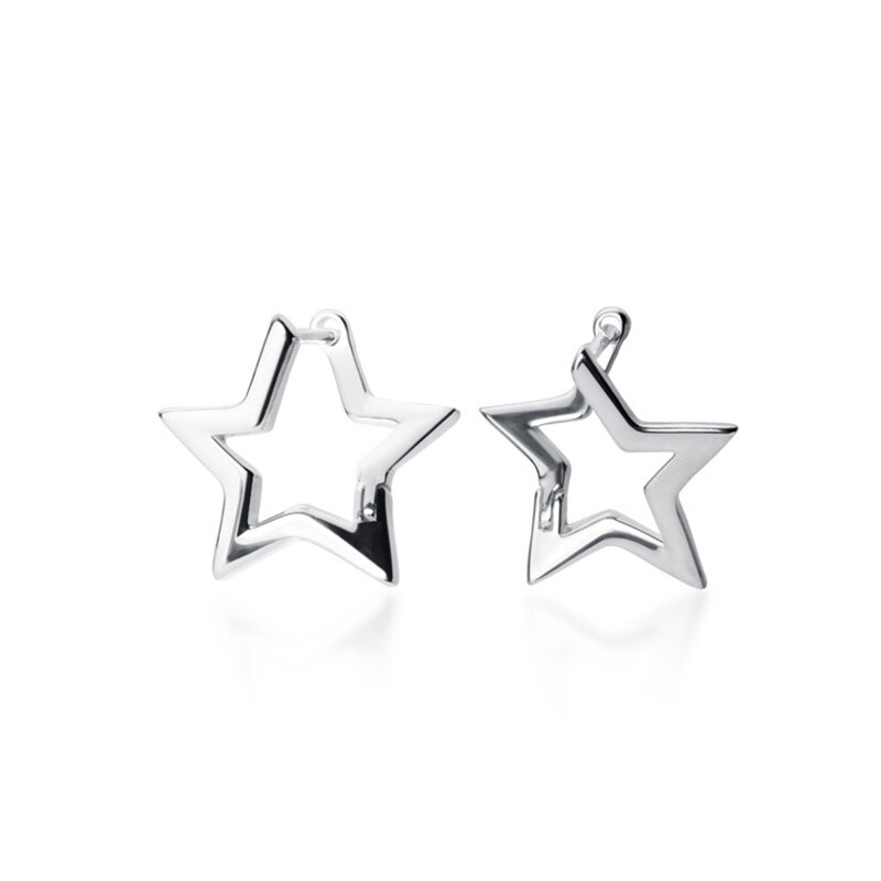 INZATT-pendientes de aro de estrella hueca minimalista para mujer, Plata de Ley 925 auténtica, accesorios de joyería delicada para: Default Title