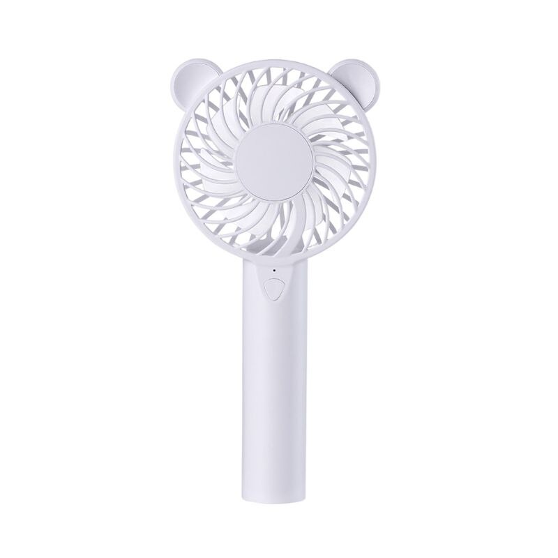 1200mA Cute Bear Cartoon Handheld USB Rechargeable Fan With LED Light Cooler Portable 3 Speed Adjustable Desktop Cooling Fan 5V: White