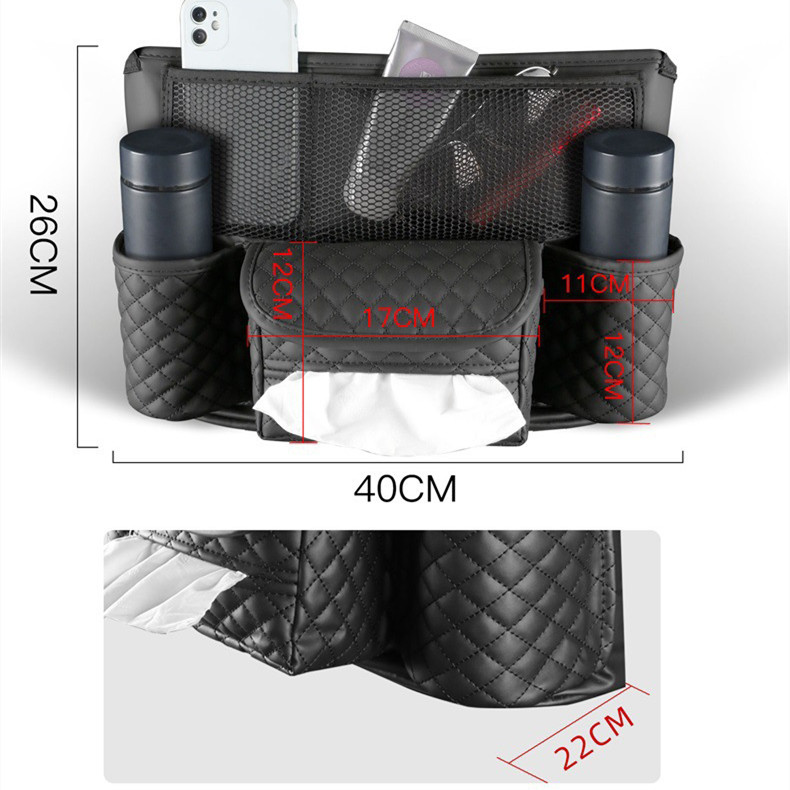 Leather Car Seat Middle Hanger Storage Bag Luxury Auto Handbag Holder Between Seats Tissue Water Cup Pockets Stowing Tidying