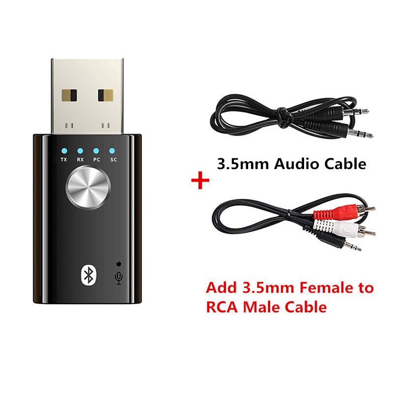 Transmisor receptor de Audio Bluetooth 5,1, Dongle USB estéreo de 3,5mm, 3,5 AUX RCA, adaptador inalámbrico para Kit de coche, TV, PC y auriculares, 4 en 1: Rojo