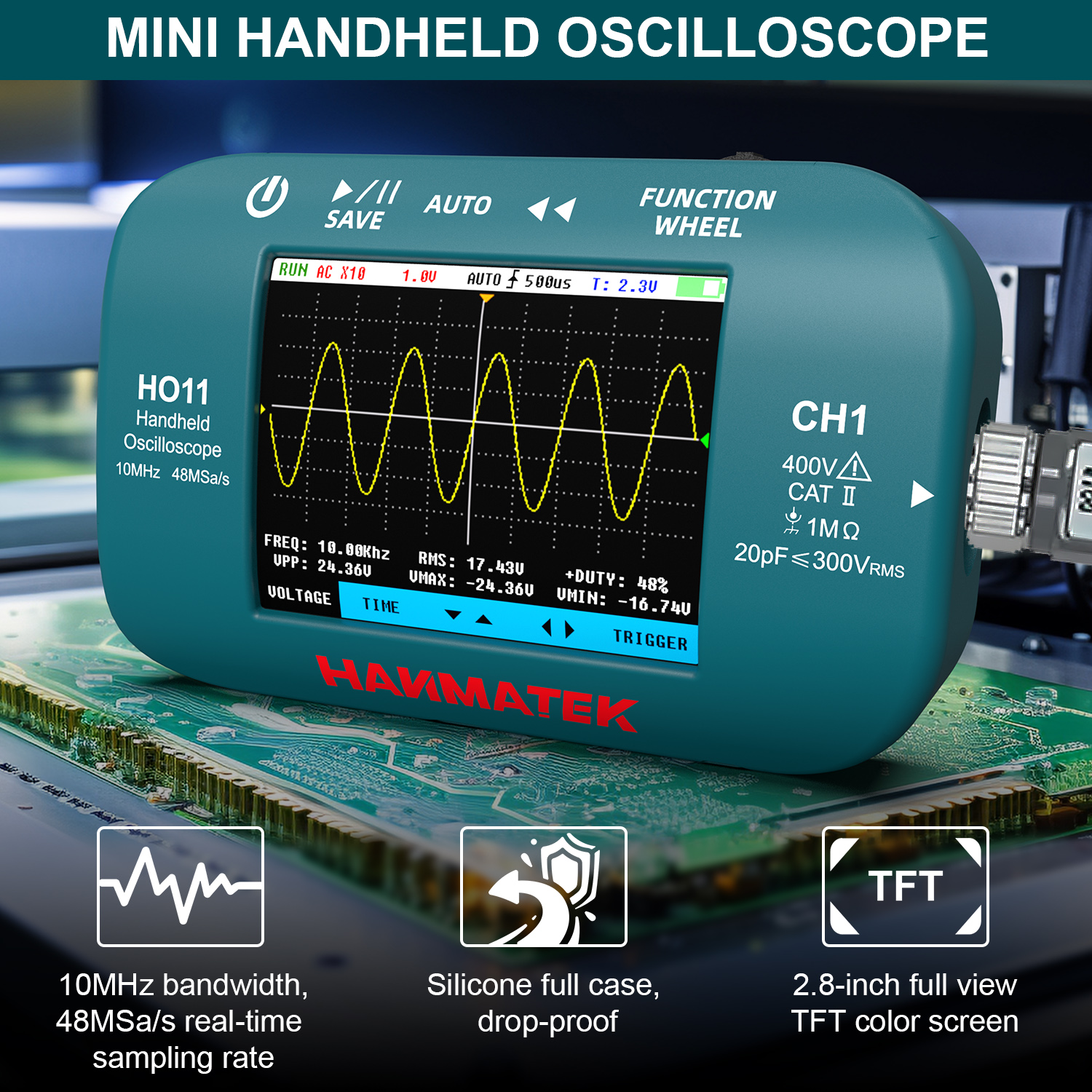 Hanmatek Handheld Digital Oscilloscope 10MhZ Bandwidth Display Sampling Rate Mini Oscilloscope Electronic Component Tester