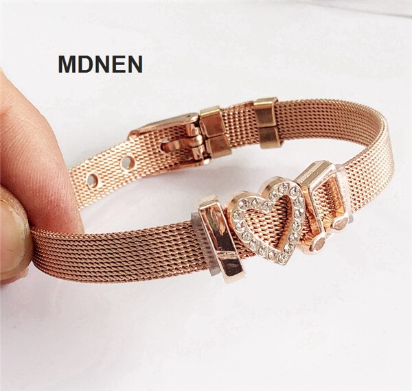 Rvs Keeper Mesh Armband met 3 pcs "I LOVE MUSIC" Slide Charms, Keeper Armbanden, DIY Sieraden: set 5