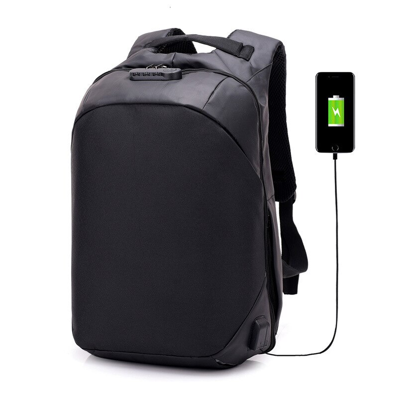 K-star store usb genopladelig vandtæt computertaske med stor kapacitet herre kombinationslås rygsæk lærred anti-tyveri rygsæk: Sort