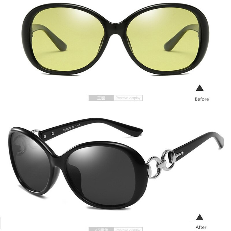 Sopretty fotokromiske kvinder polariserede nattesyn kørebriller, tac ovale overdimensionerede solbriller gule beskyttelsesbriller  uv400 s181: Sort-nat vision