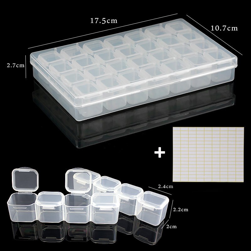 Caja de almacenamiento de plástico para joyería, contenedor rectangular de 28 ranuras, 17,5x10,7x2,7 CM, cuentas de diamantes de imitación, píldoras, pendientes: 2