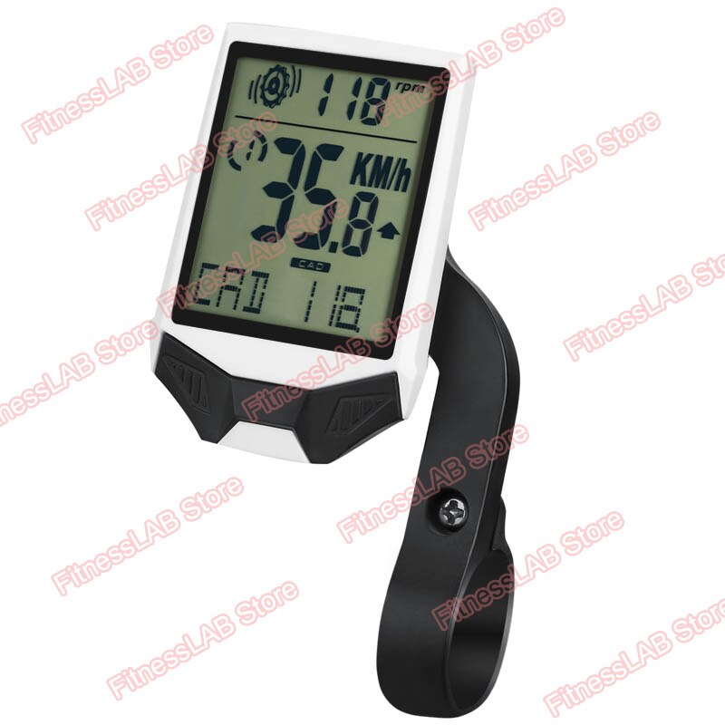 Draadloze fietscomputer fiets kilometerteller snelheidsmeter groot lcd-scherm 3 in 1 fietscomputer met cadans hartslagmeter: Wit