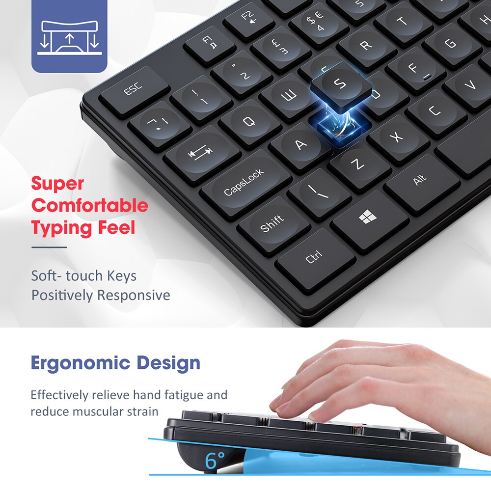 VicTsing PC190 Wireless Keyboard And Mouse 104 Keycaps Slim Keyboard And Mouse Combo Set For PC Computer Tablet Notebook Windows