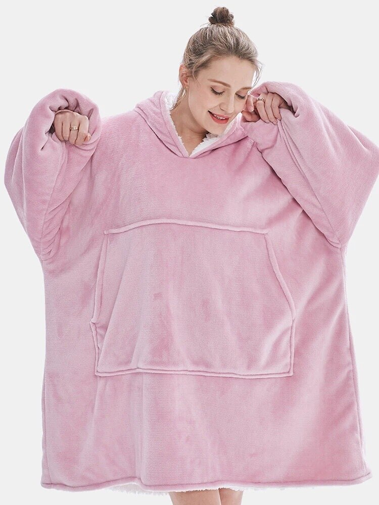 1Pcs Vrouwen Winter Fleece Pijamas Oversized Hoodies Sweatshirt Deken Met Mouwen Trui Plaid Capuche Hoody Sweatshirts Tru