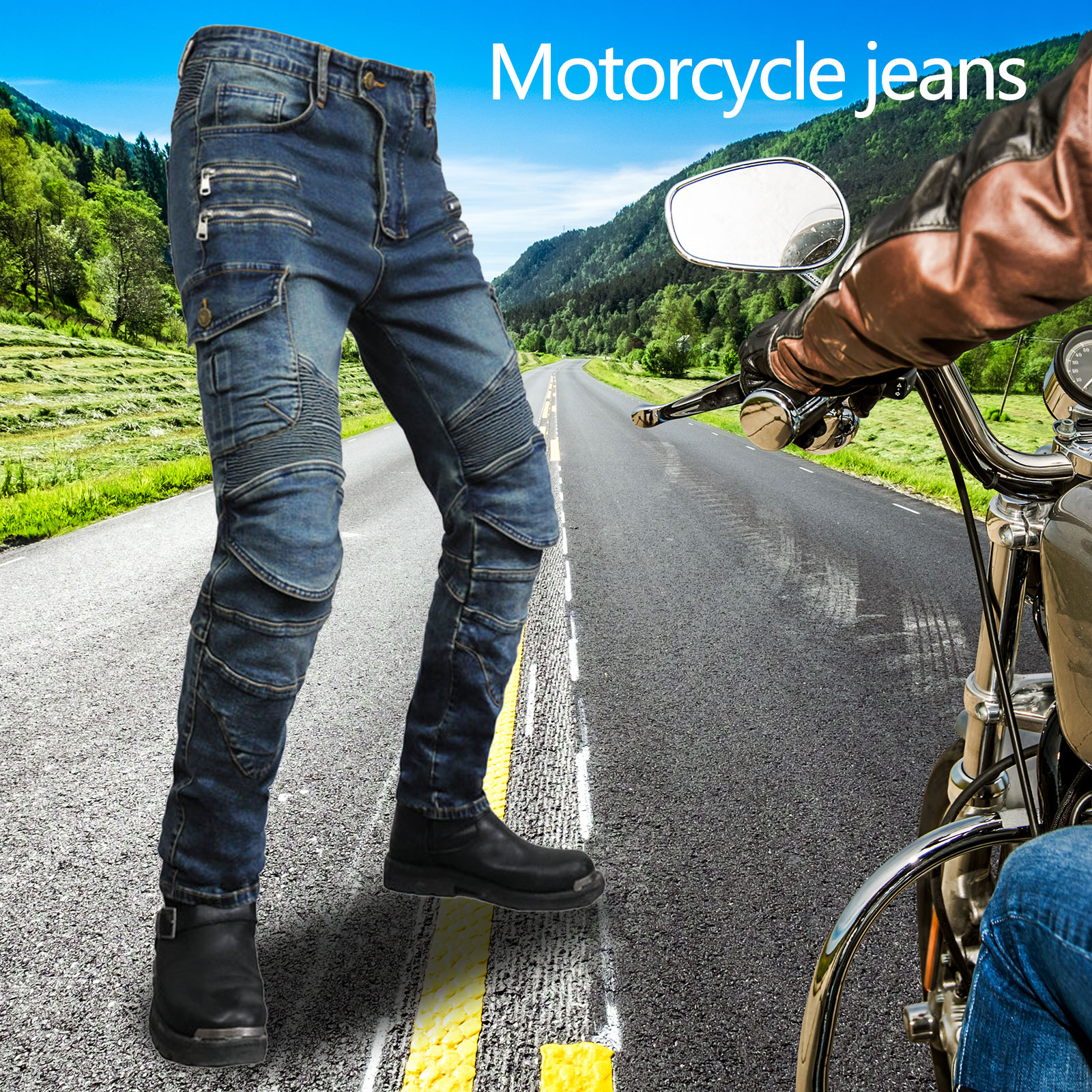 Image showcasing Men Women Motorcycle Riding Pants Armor Jeans with... - Vicedeal
