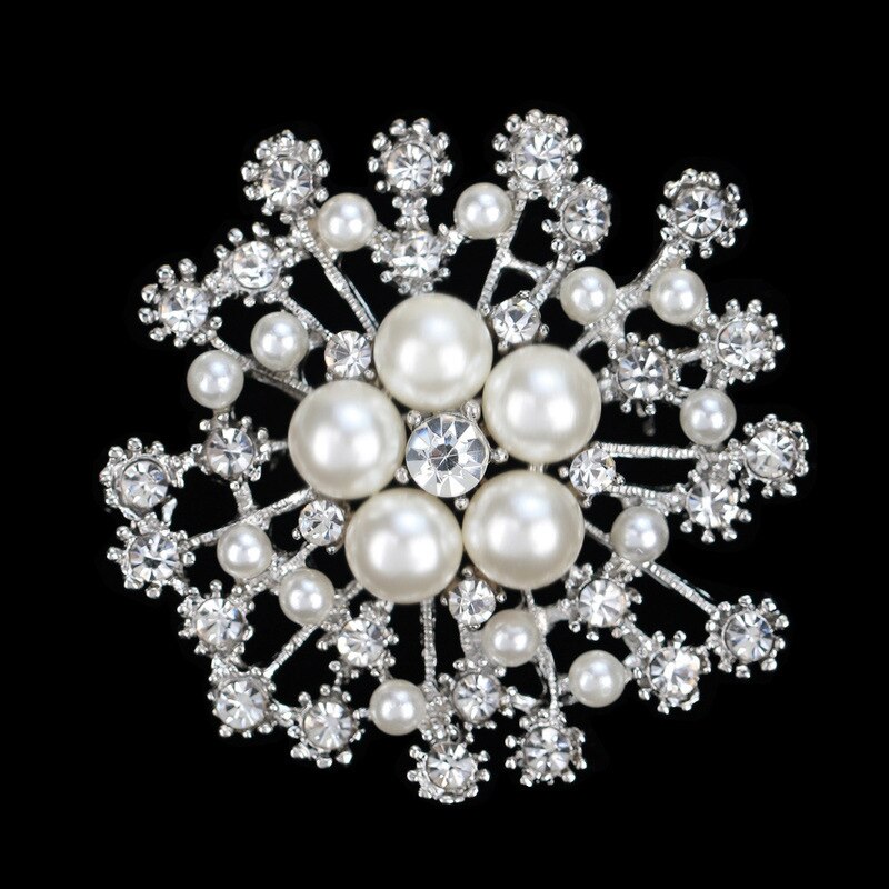 Alloy Rhinestone Large Snowflake Brooch Women Imitation PEARLS Corsage Wedding Retro Pin Backpack Decor Jewelry Accessorise