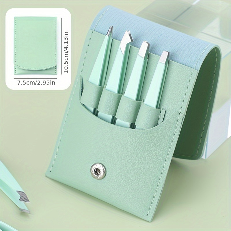 Ensemble de tondeuses à sourcils en acier inoxydable, pinces d'épilation, bouche Oblique et droite, pince de coupe des sourcils, outil de beauté 4 pièces: green
