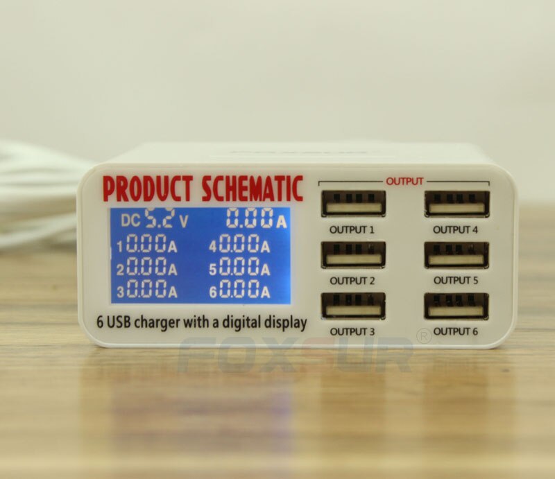 6A Multi USB Charger Quick Charge 6 Ports + LCD dispay Wall Charger Station for Samsung LG Huawei iPhone iPad cell phone