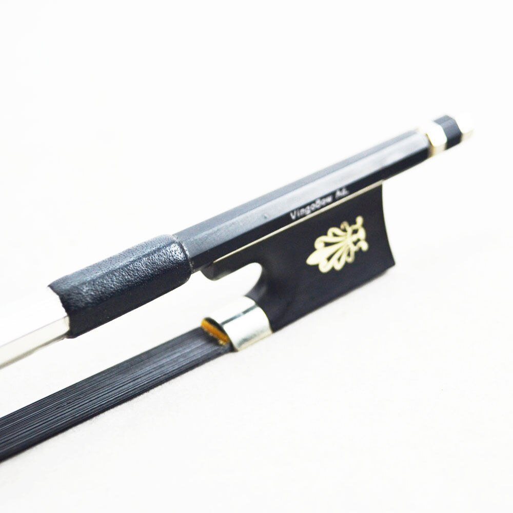 Archet De violon noir en Fiber De carbone, grenouille en ébène De bonne avec Fleur De Lys crinière noire 106VB, , 4/4