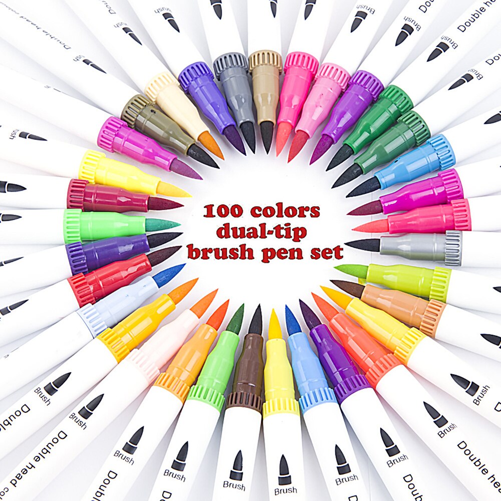 100 Colors Set Dual Tip Drawing Painting Watercolor Art Marker Pens Brush Pen For School Supplies Stationery