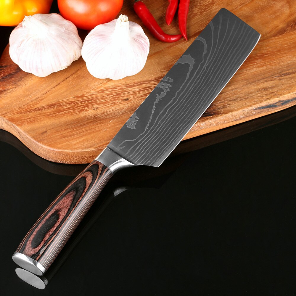 XITUO Beauty Veins Kitchen Knives Paring Utility 2*Santoku Slicing Chef Damascus Veins Color Wood Handle Stainless Steel Knife