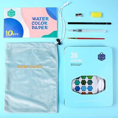 Set waterverf 48 kleuren voor kinderen beginners handgeschilderde waterverf vaste pigment kunstbenodigdheden: 36 kleuren-blauw