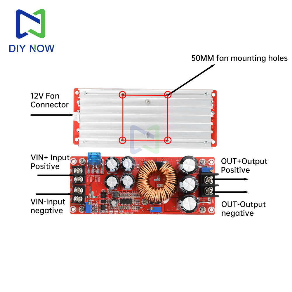 1800W 40A Boost Power Module 1200W 20A DC-DC Boost Converter 10-60V to 12-90V Adjustable Voltage Converter