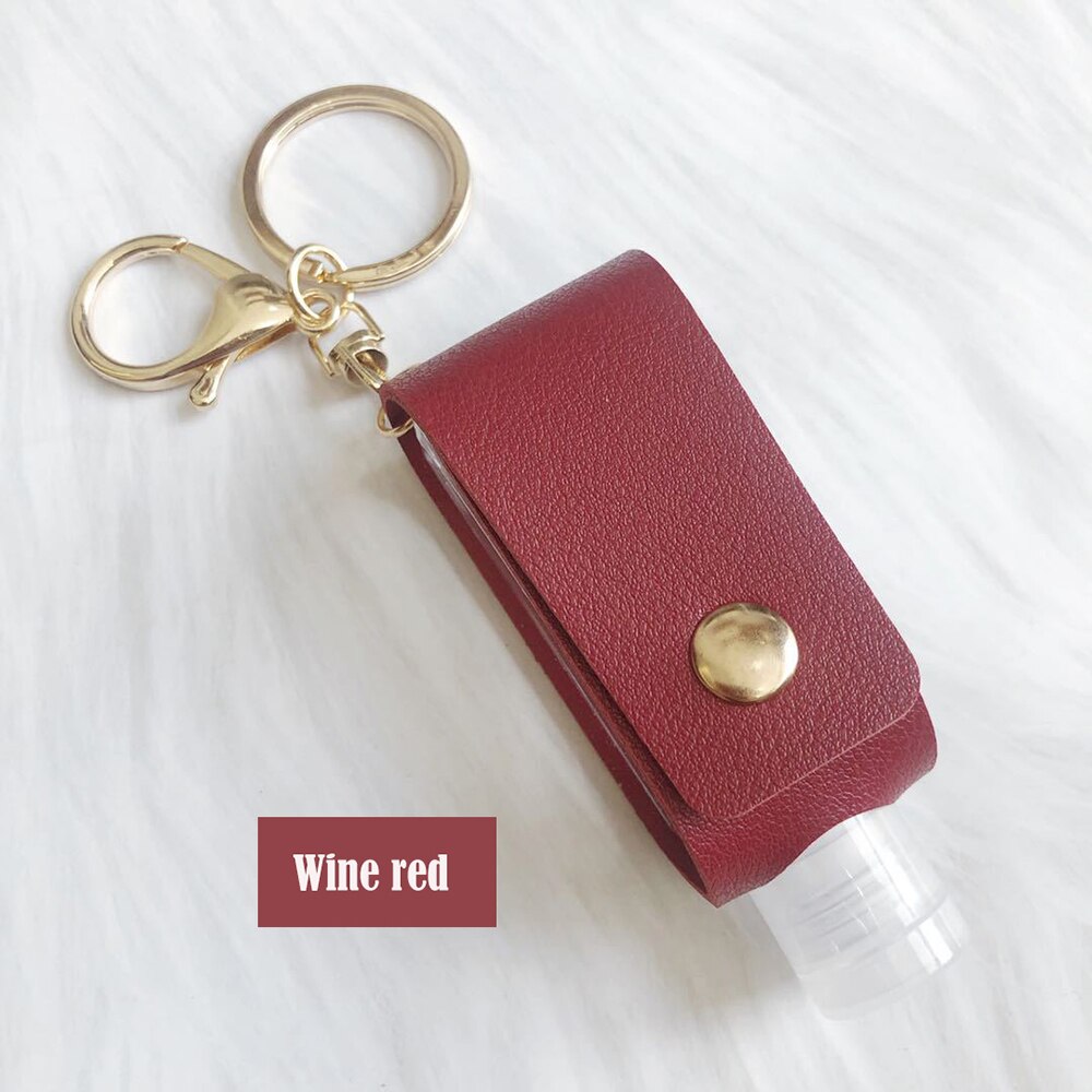 Disinfect Hand Sanitizer Leather Keychain Holder Travel Bottle Refillable Containers 30ml Reusable Bottles With Keychain Carrier: Wine red