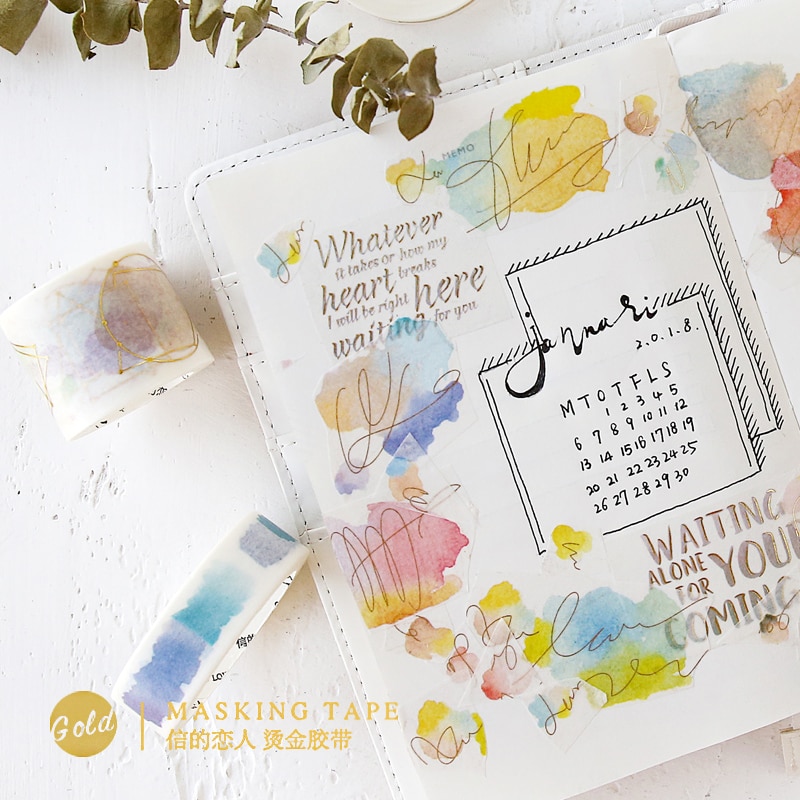 JUKUAI Aquarell Vergoldung Washi Klebeband DIY Dekoration Scrapbooking Planer Maskierung Band Klebeband Etikett-aufkleber Schreibwaren8123