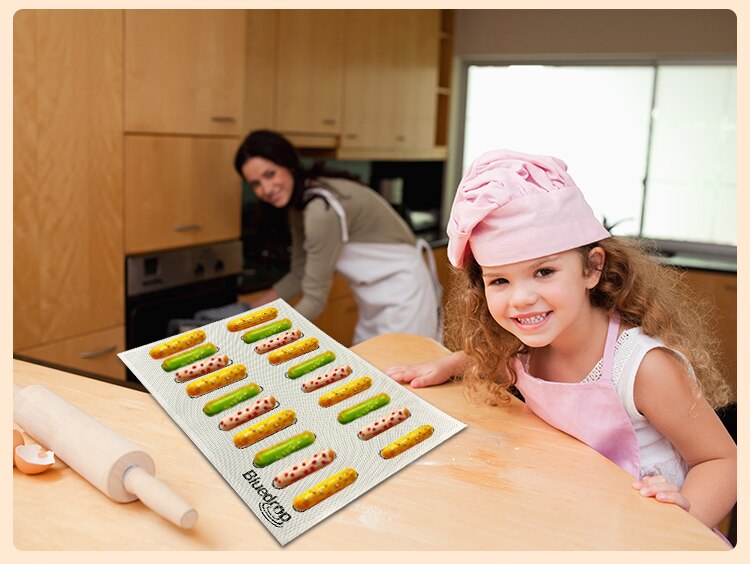 double sides 4.7 and 2.36 inch Silicone baking liners Eclair 20 or 48 Cavity Non-Stick Lady finger Thumb Cake Baking Mat