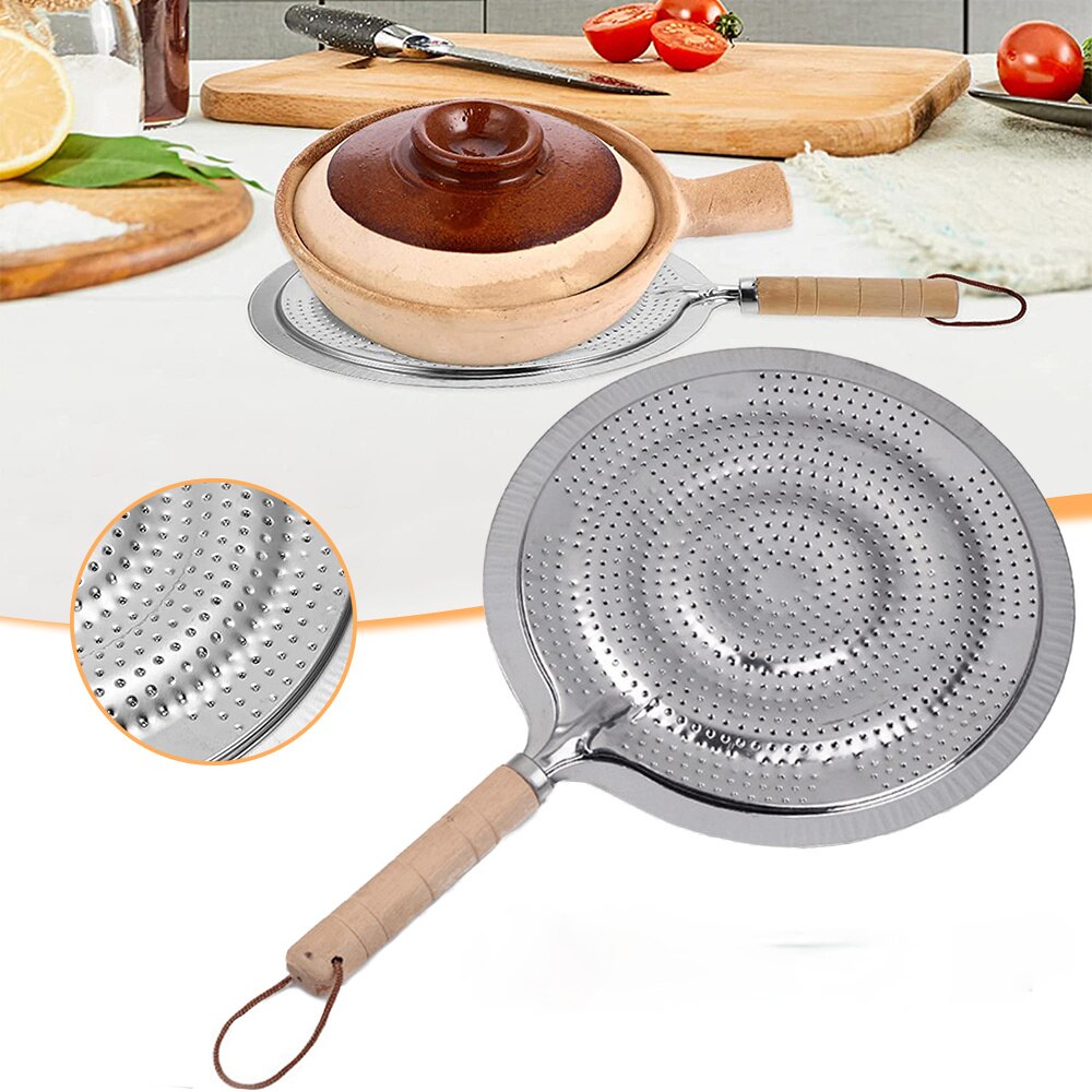 Heat Diffuser Coffee Insulation Pad Pan Mat Converter Disc Adapter Plate Heat Diffuser with Wooden Handle For Home Kitchen Tool