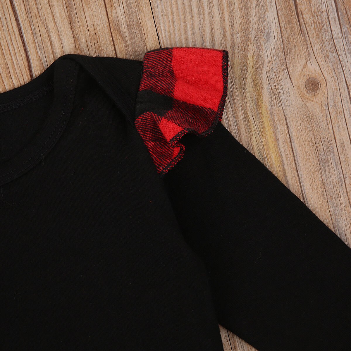 Drie Stuk Baby Meisje Kleding Verse Effen Kleur Lange Mouwen Jumpsuit + Plaid Korte Rok + Hoofdband Kerst herfst Outfits