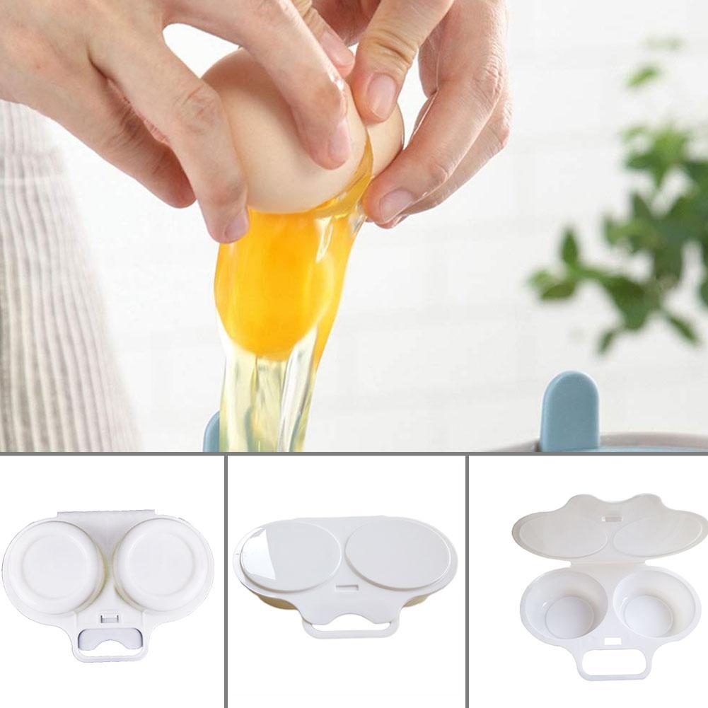 Caja de plástico para huevos fritos para microondas, recipiente para dos huevos, olla para tortillas, olla, vaporera de almacenamiento para el hogar, 1 unidad