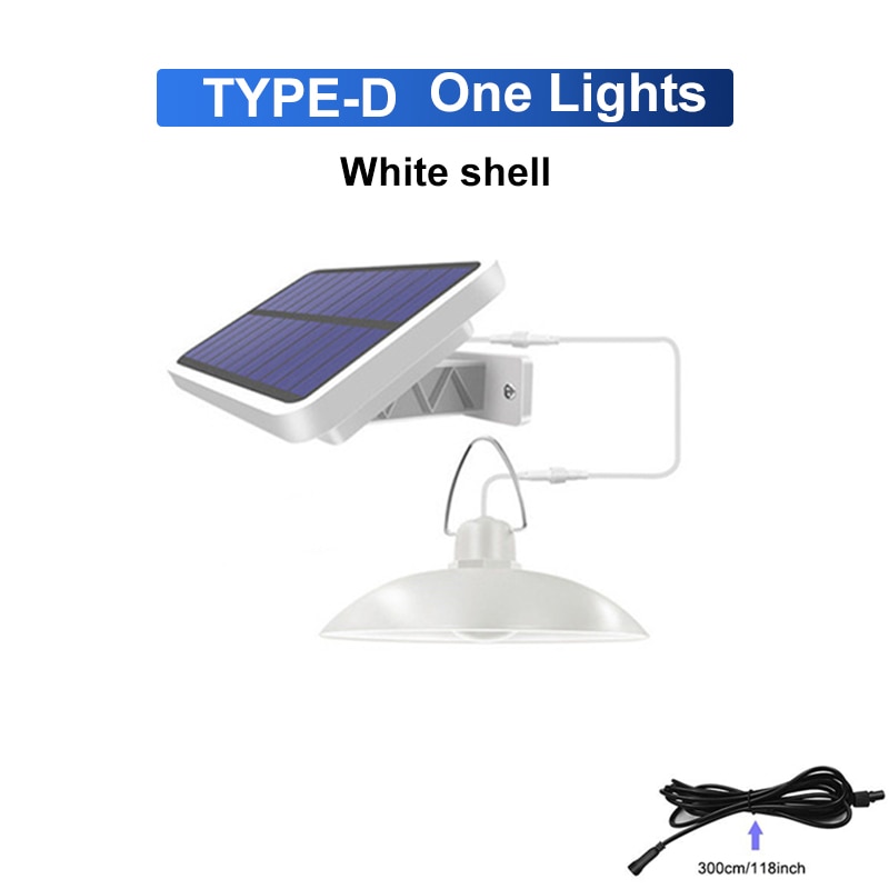 Dupla cabeça solar luz pingente à prova dwaterproof água ao ar livre solar lâmpada 3m linha de extensão super brilhante lâmpada para jardim corredor casa decoração: Single White Pendant / Cool White