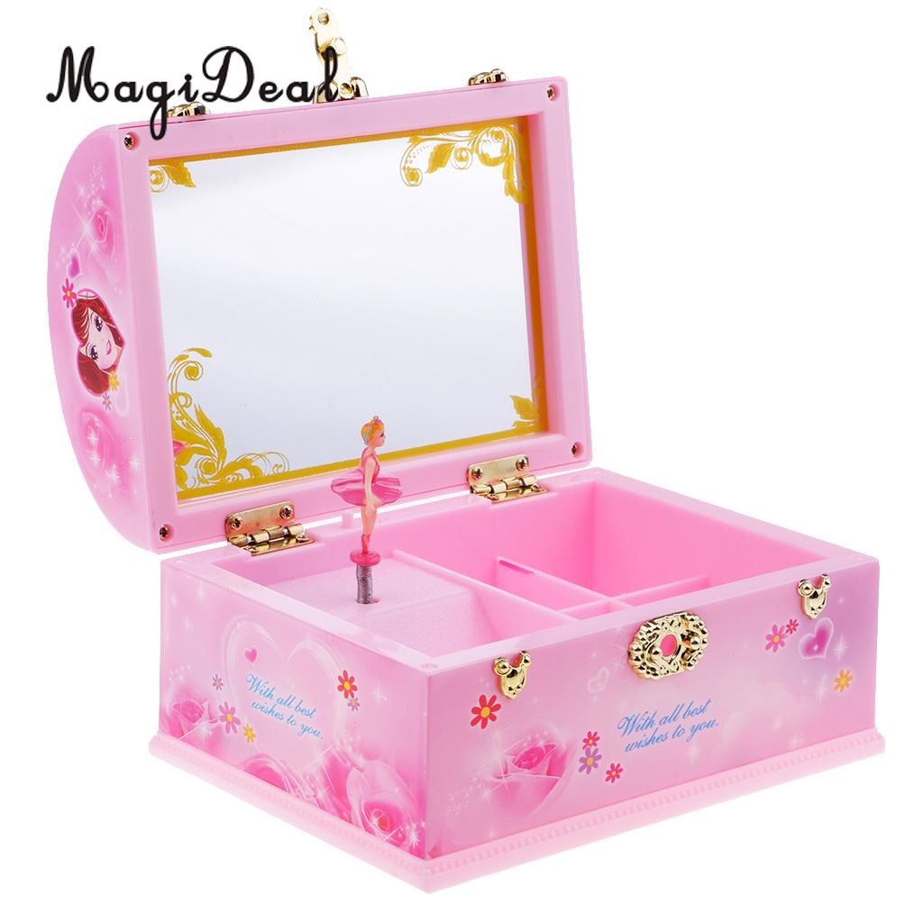 MagiDeal Wind Up Mechanical Rotating Music Box Jewelry Storage Case Chest with Mirror Home Table Ornaments for Girlfriend