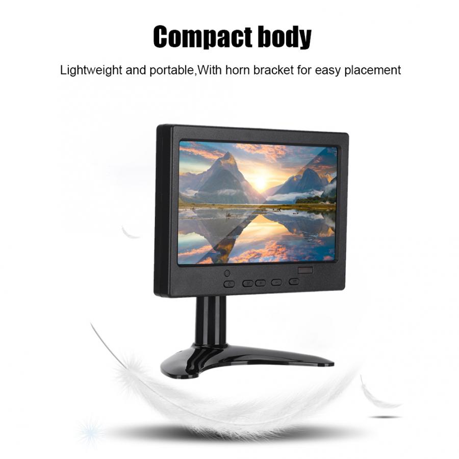 7in Portable Monitor 1024x600 Resolution 16:9 Multifunction Display for HDMI / VGA / AV Input for Raspberry Pi Car Display CCTV