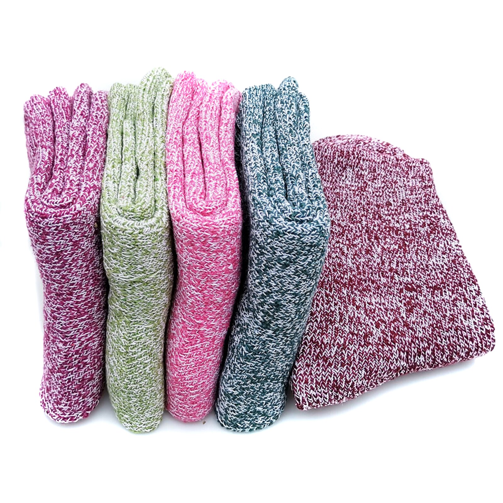 Calcetines de lana de invierno para mujer, 6 pares, gruesos, transpirables, suaves, tejidos, calcetines de un tamaño FK88