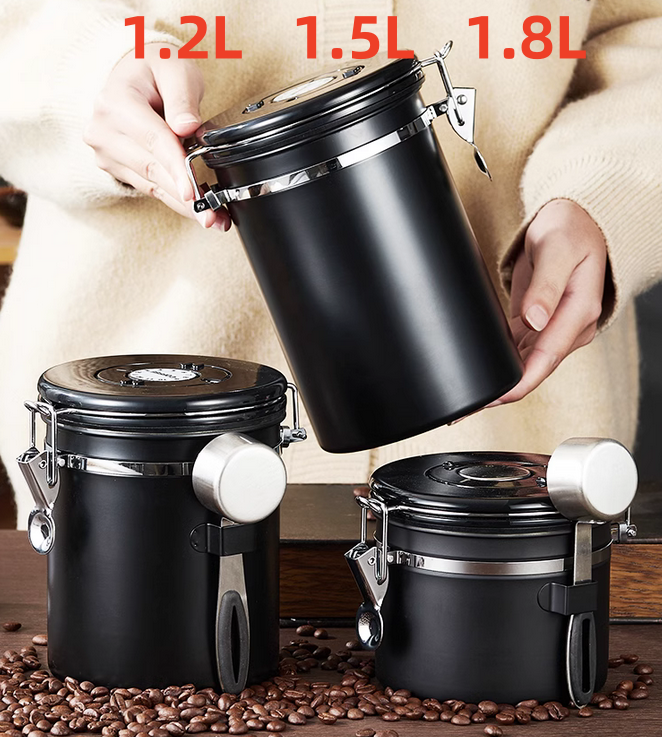 Stainless Steel Coffee Canister Coffee Bean Storage Airtight Containers with Date with Spoon Vent Valve Kitchen Food Storage Jar: Yellow