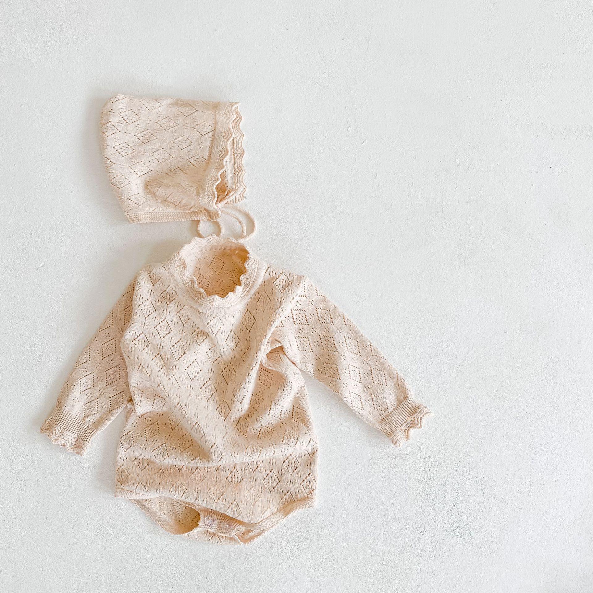 Baby Jongens Meisjes Kleding Herfst Winter Bodysuits Kids Meisje Lange Mouwen Effen Kleur Jumpsuits Gebreide Holle Diamant Kleding: 82110romper hat2 / 9m