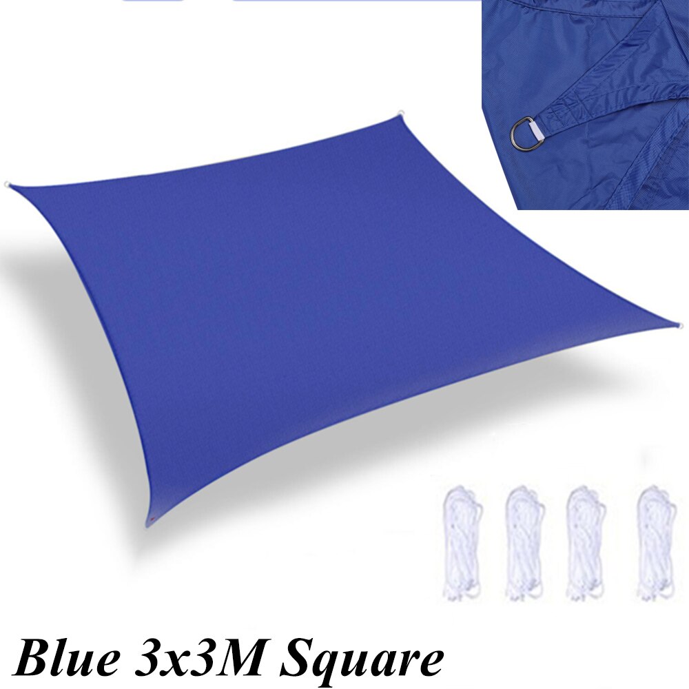 Imperméable Anti-UV soleil ombre voile canopée voiles auvents abri Durable Triangle Rectangle carré pour jardin de cour avec des cordes: Blue Square M