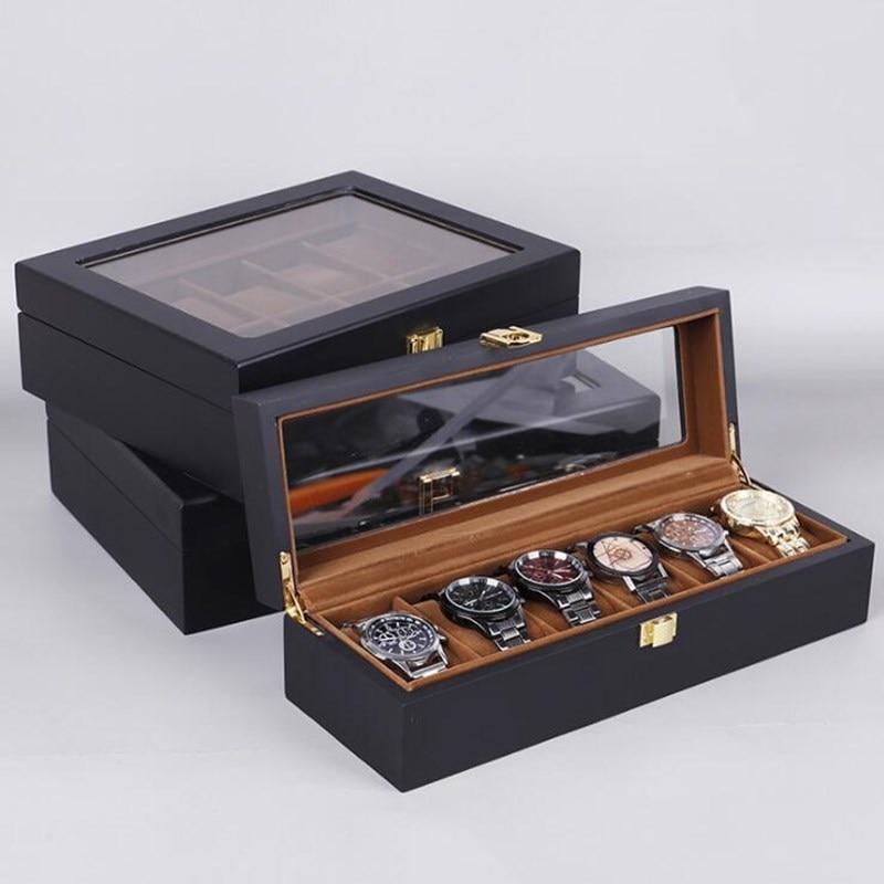 6 Grids Watch Box Black Matte Spray Paint Watch Case Storage Box Organizer for Men Quartz Watch Women Jewelry Boxes Display