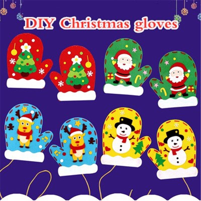 Gant de noël, non-tissé, pour enfants de noël, fait à la main, paquet de matériel pour faire soi-même, gant dessin animé, bricolage maternelle