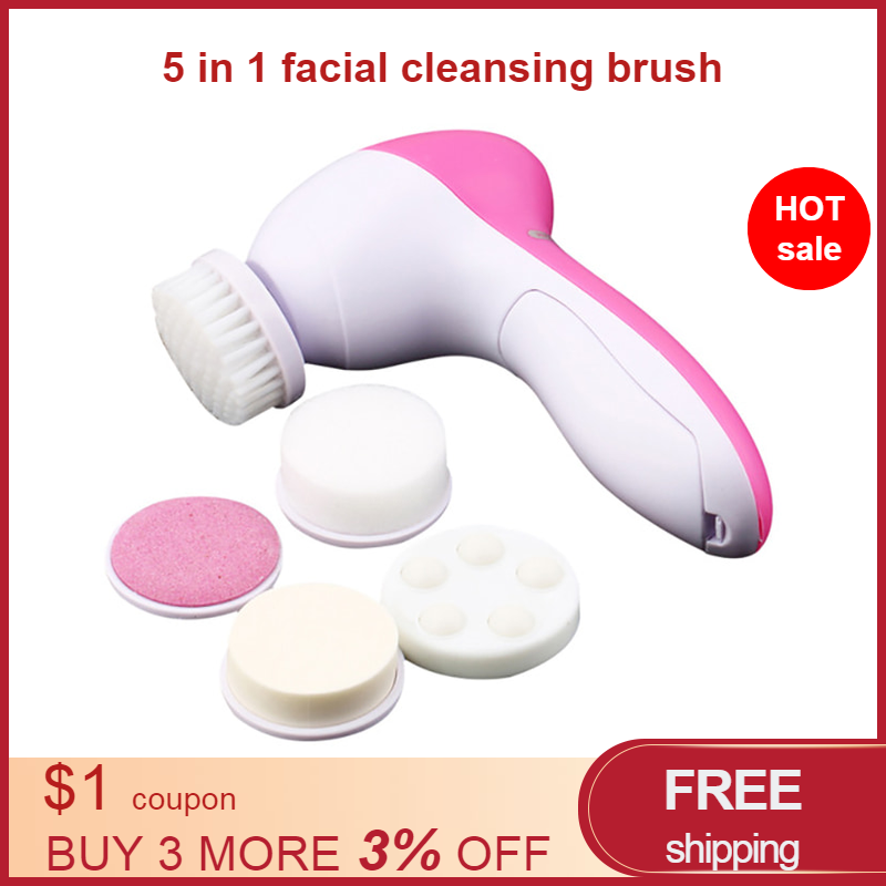 Elektrische ABS 5in1Facial Gezichtsreiniger Gezicht Wassen Reiniging Machine Skin Pore Cleaner Body Reiniging Massage Mini Beauty Massager Brush