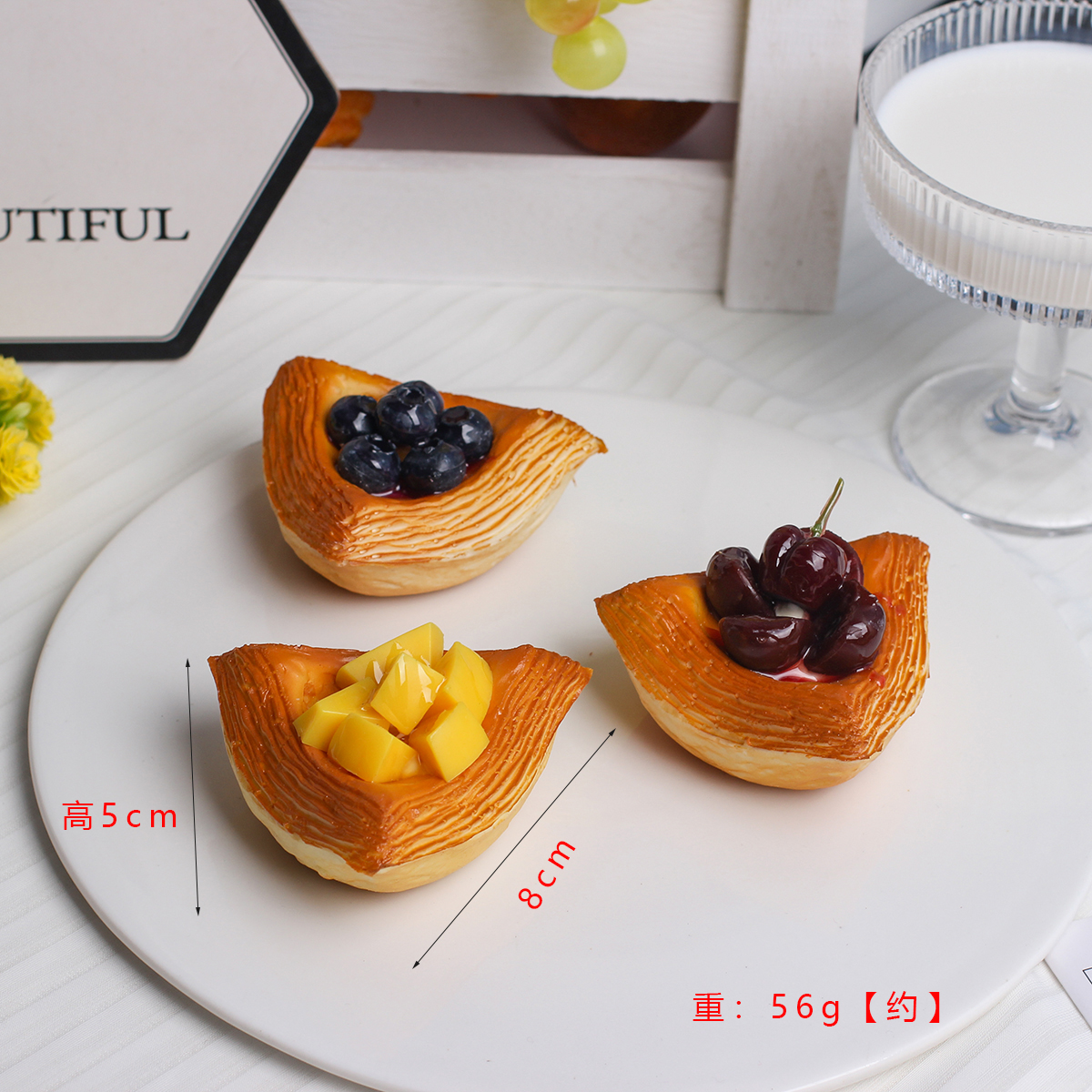 Modelo de pan de cocina de frutas artificiales, refrigerador, Material Pu, decoración del hogar, adornos de muestra de alimentos, accesorios de tiro, 3 uds.: Amarillo fluorescente