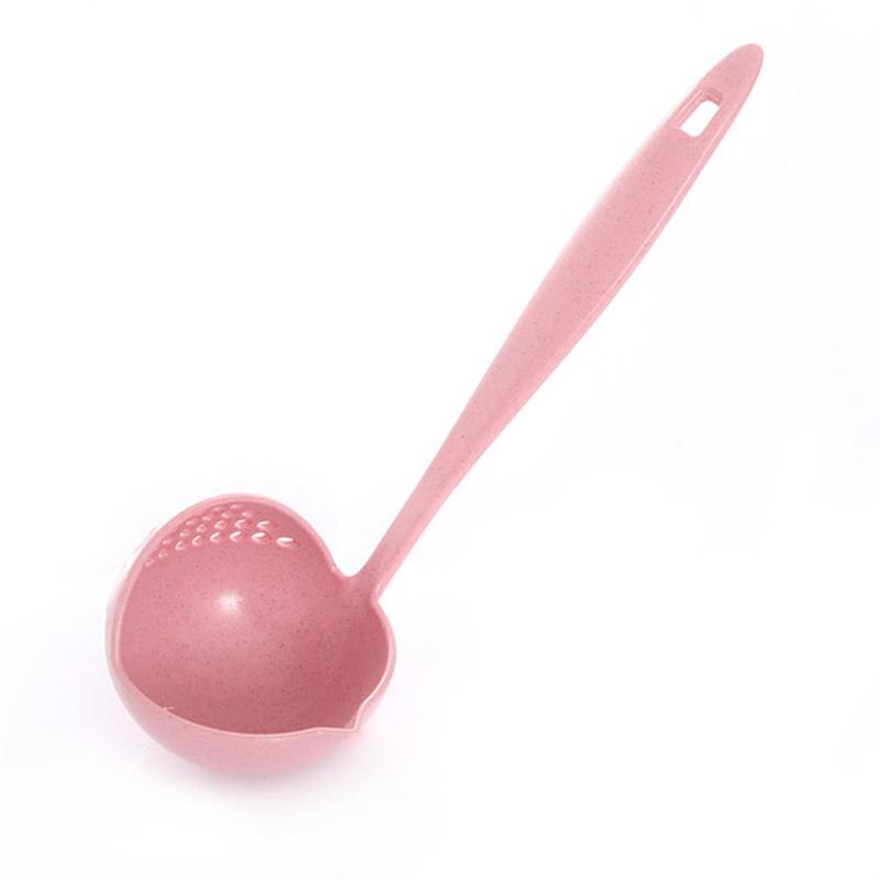 2 In 1 Soeplepel Lange Handvat Huis Zeef Koken Vergiet Keuken Scoop Plastic Pollepel Servies: pink