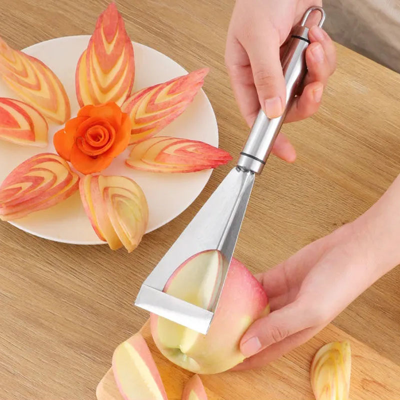 Triángulo de acero inoxidable, cuchillo para tallar frutas, plato de frutas, artefacto, cuchillo triangular para verduras, hoja antideslizante para tallar, herramienta de cocina