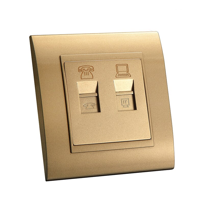 MVAVA RJ45 PC Netzwerk + RJ11 TEL Sockel Luxus PC Gold-Tafel Stecker Hafen Universal- Telefon und Computer Steckdose freies
