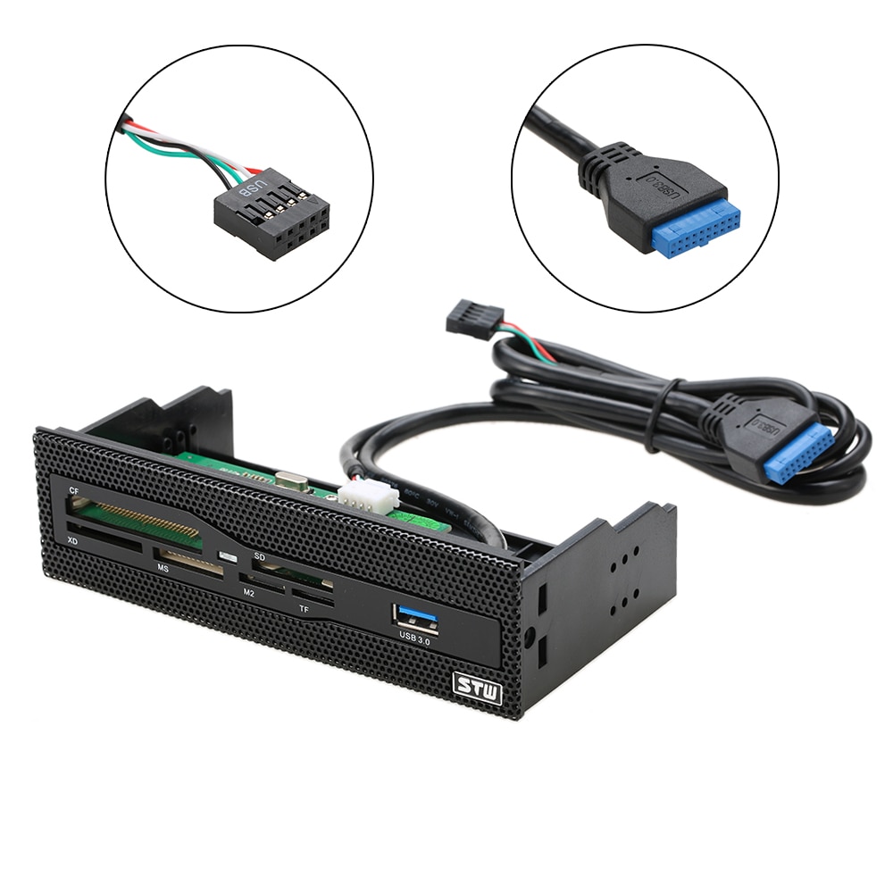 Lector de tarjetas interno USB 3,0, Panel frontal de PC de 5,25 pulgadas, todo en 1, compatible con CF, XD, MS, M2, TF, SD