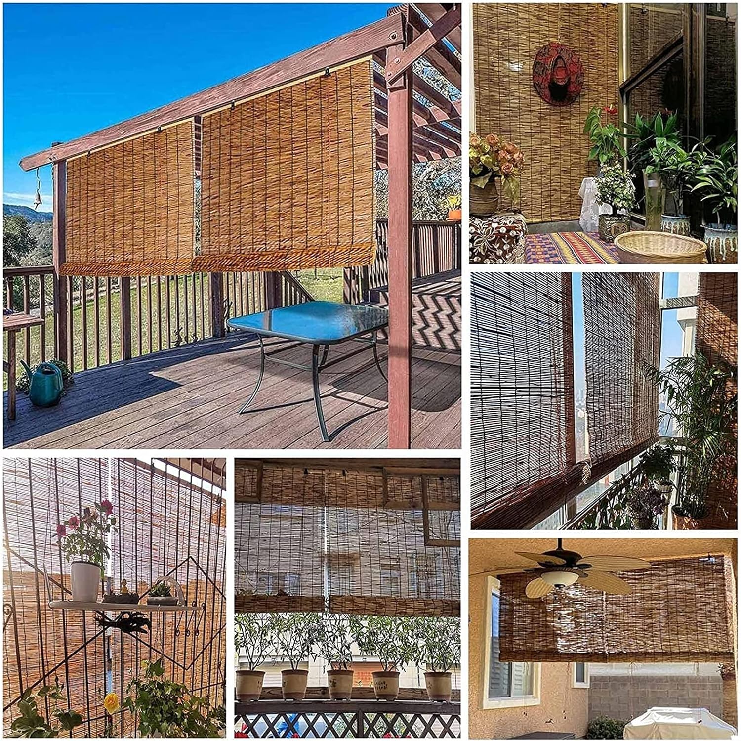 MAXHOME-Estor enrollable efecto bambú,Persiana enrollable de bambú,Cortinas Opacas Transpirables Persiana Enrollable Para Ventanas,adecuadas para interiores y exteriores,variedad de medidas