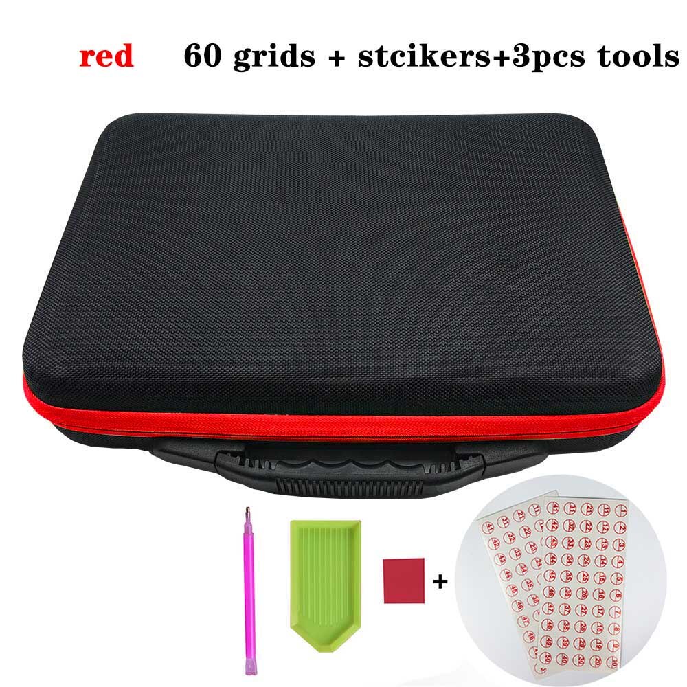 Étui de transport pour accessoires de peinture au diamant, boîte de rangement pour 60 bouteilles, sac à main pour outils de peinture au diamant: Rouge -60 bouteilles
