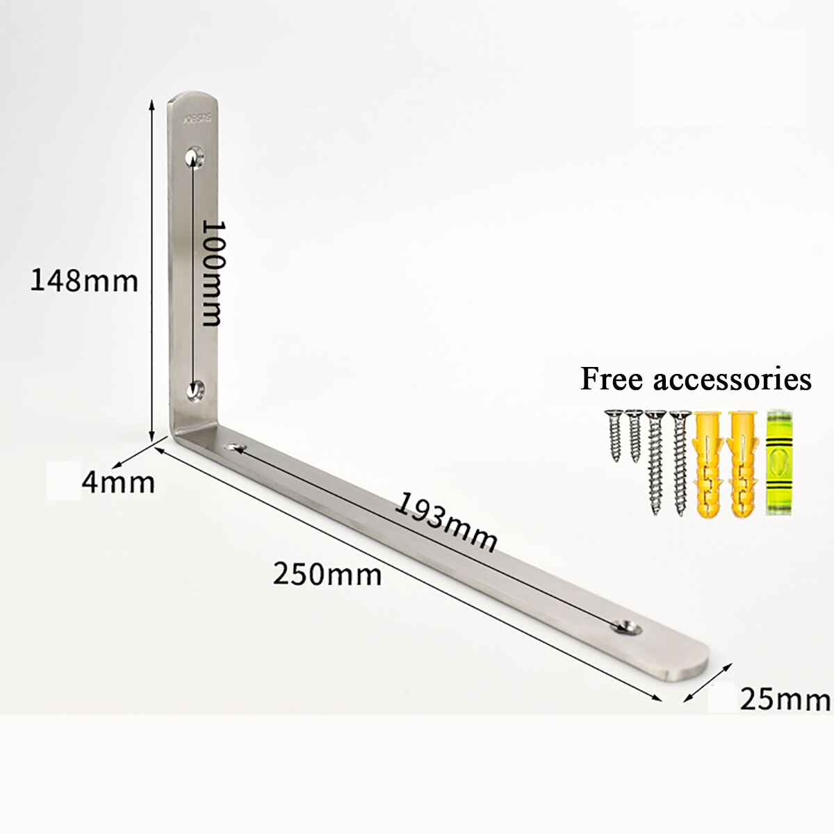 1pcs Thickness 4mm 304 Stainless Steel Triangle Brackets Shelf Bracket Multifunctional Furniture Hardware Accessories: 250mm