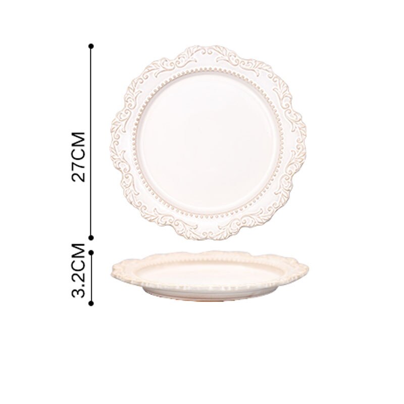 Fransk barok vintage relief middagstallerken nordisk vintage ensfarvet udskæringsfade og tallerkensæt husholdnings køkkenudstyr: 27 x 3.2.3cm