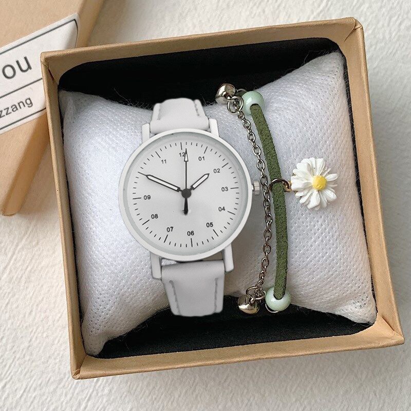 Mode Minimalistische Quartz Horloge Met Pu Lederen Band Ronde Dial Polshorloge Voor Casual Dagelijkse Kantoor Voor Vrouwen Lxh: WHITE