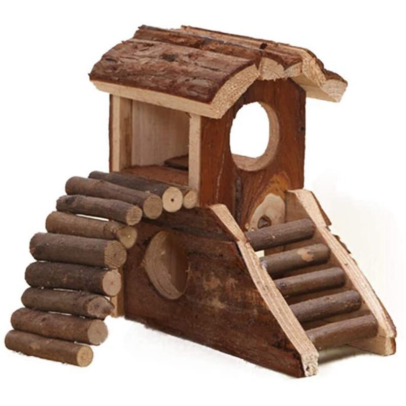 Hamster Wooden House Small Pets Hideout for Hamster Cage Hut Natural Wood Hut House Living House