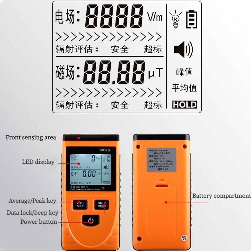GM3120 Elektromagnetische Straling Detector Meter Dosimeter Tester Teller Voor Elektrische Veld Straling Magnetische Veld Emissie